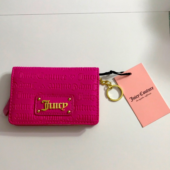 Juicy Couture Fuschia Heart and Soul Furget Me Not Flapp CC Coin Purse - Picture 1 of 11